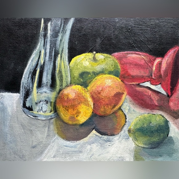 Handmade Hand Crafted Original Artwork Fruit & Vase Still Life Acrylic Painting - Picture 1 of 5